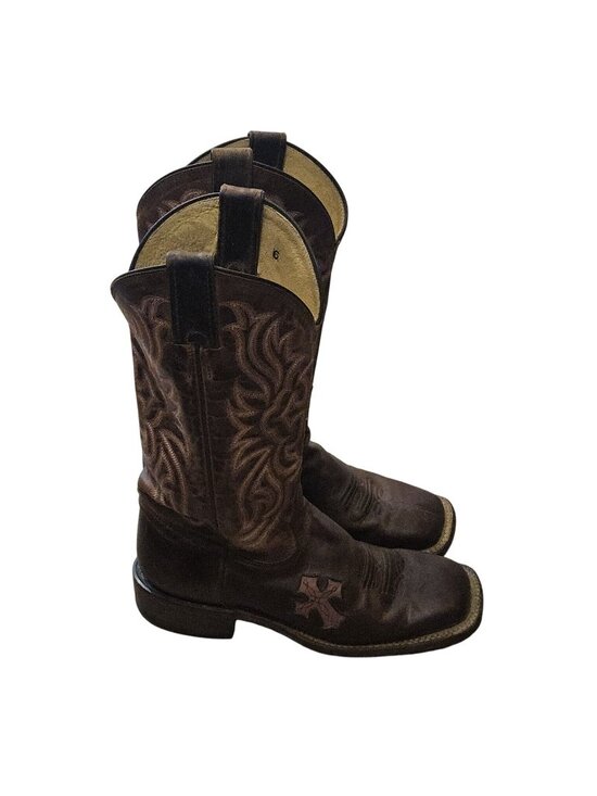 Tony Lama Shoes - Tony Lama Lashka Brown & Pink Design Leather Cowgirl Western Boots Womens 6